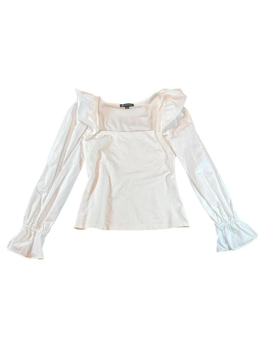 White Ruffle Cap Long Sleeve Top